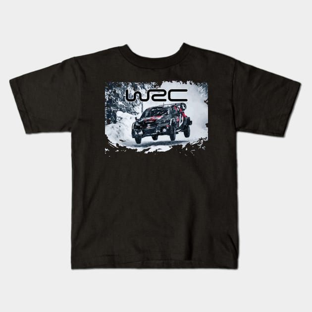 YARIS WRC Kalle Rovanperä GR Yaris Rally1 SNOW Kids T-Shirt by cowtown_cowboy